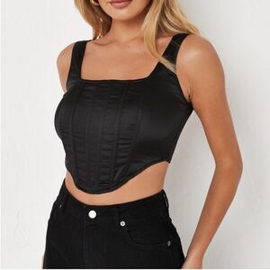 Black Misguided Strampunk satin corset crop top Size 6